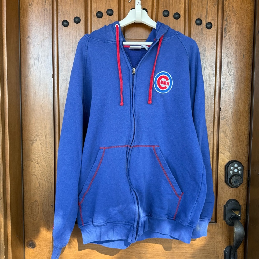 Vintage Majestic Athletic Chicago Cubs blue zip-up embroidered hoodie Size Large
